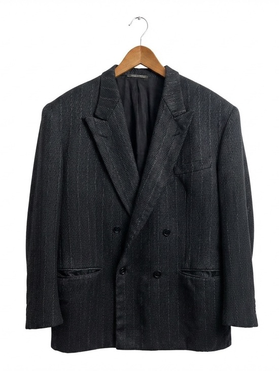 Lubiam Other - LUBIAM Italy Vintage Double Breasted Blazer Peak Lapel Navy Pinstripe LARGE